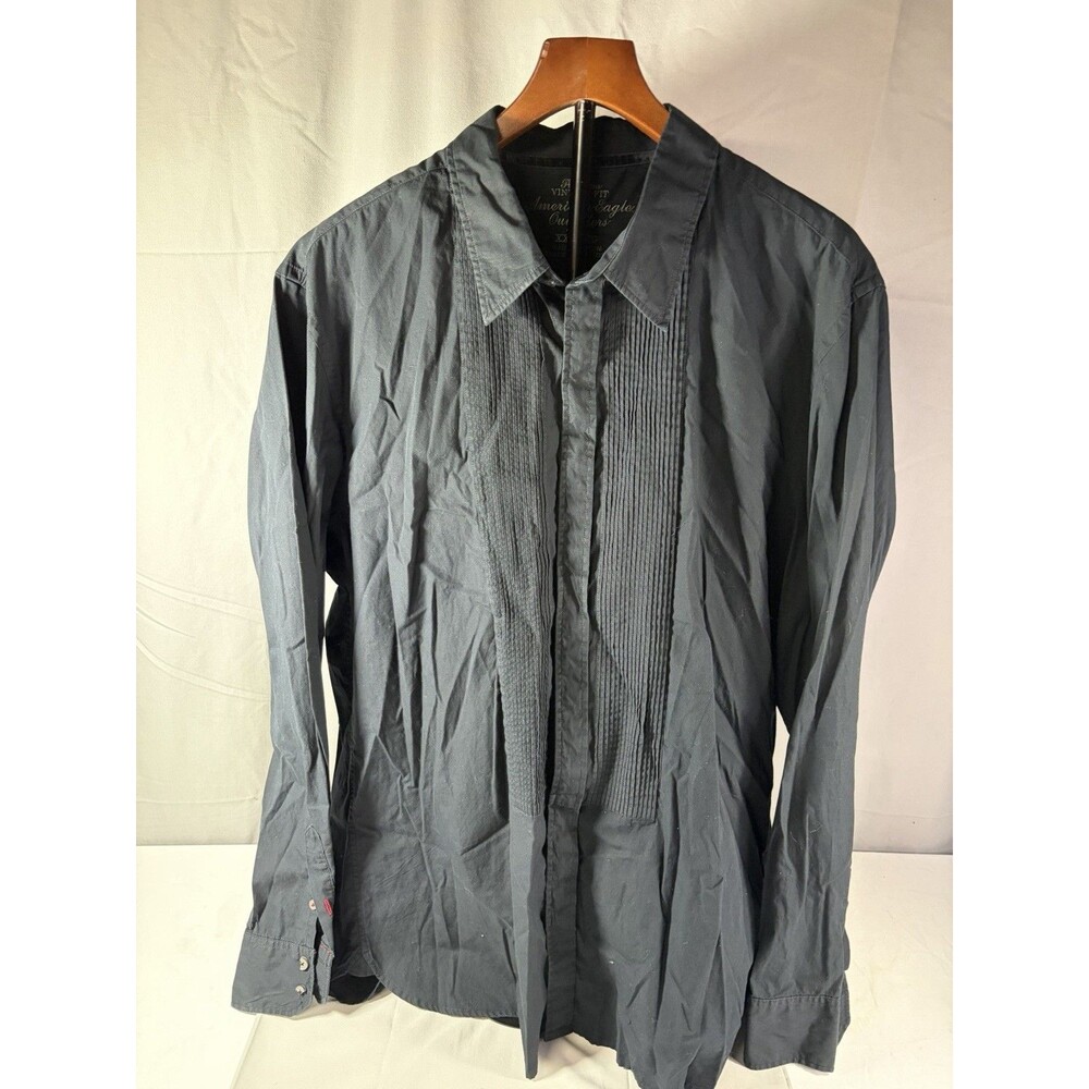 American Eagle Outfitters Black Pintuck Pleated Tuxedo Shirt Mens Sz XXL